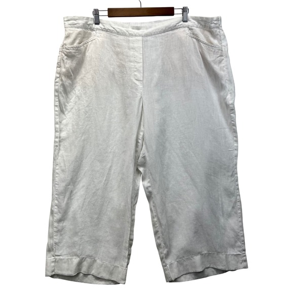 J. Jill Pants - J. Jill Love Linen Cropped Pants Womens 3X White Wide Leg Side Zip Elastic Back